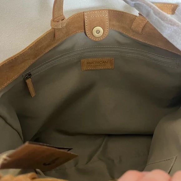 NWT American Leather Co Suede Woven Tote - Picture 7 of 8